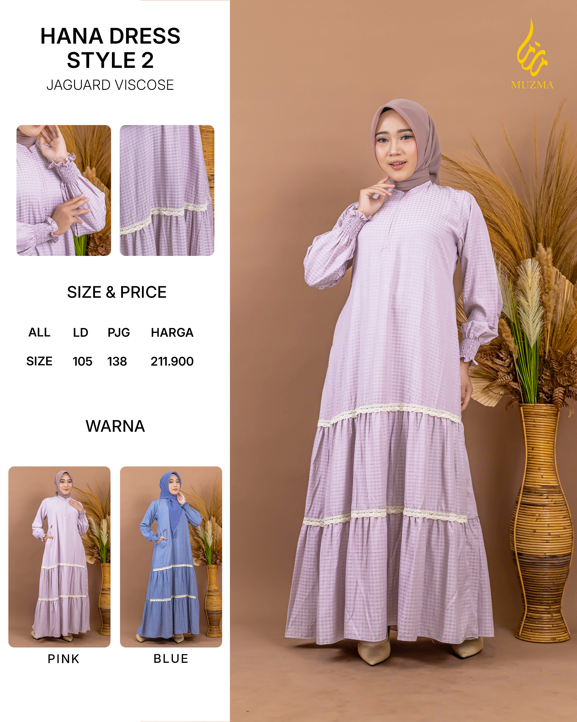 Hana Dress Stayle 2 bahan rayon adem, lembut dan sangat nyaman