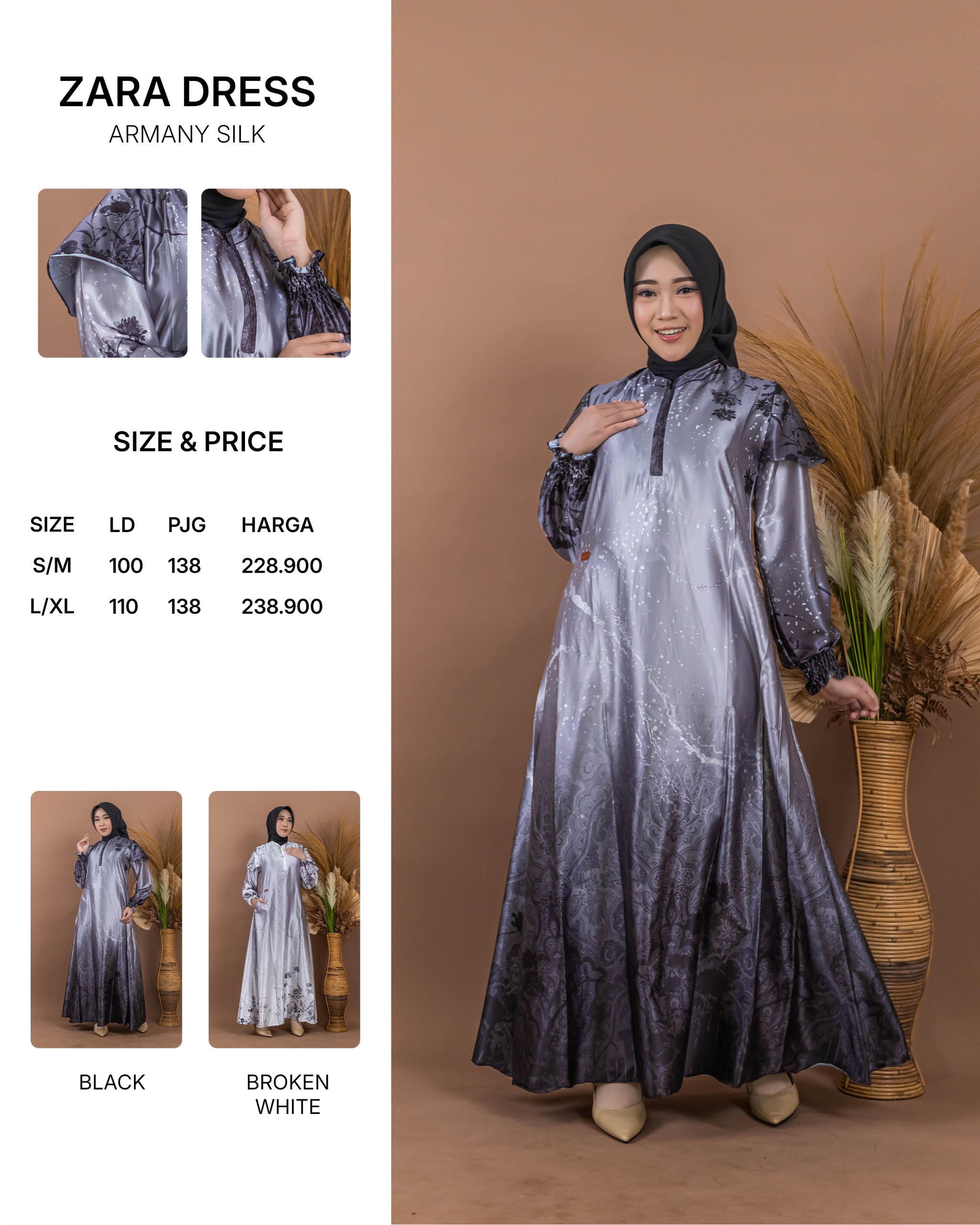 Zara Dress bahan silk yang berkesn mewah dan menawan - Gambar 2